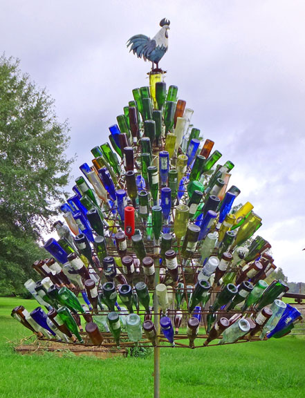 Bottle Tree in Mississippi topped with rooster