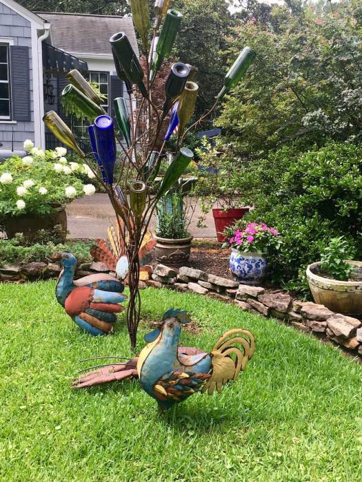 Bottle tree with metal birds, Fondren, MS